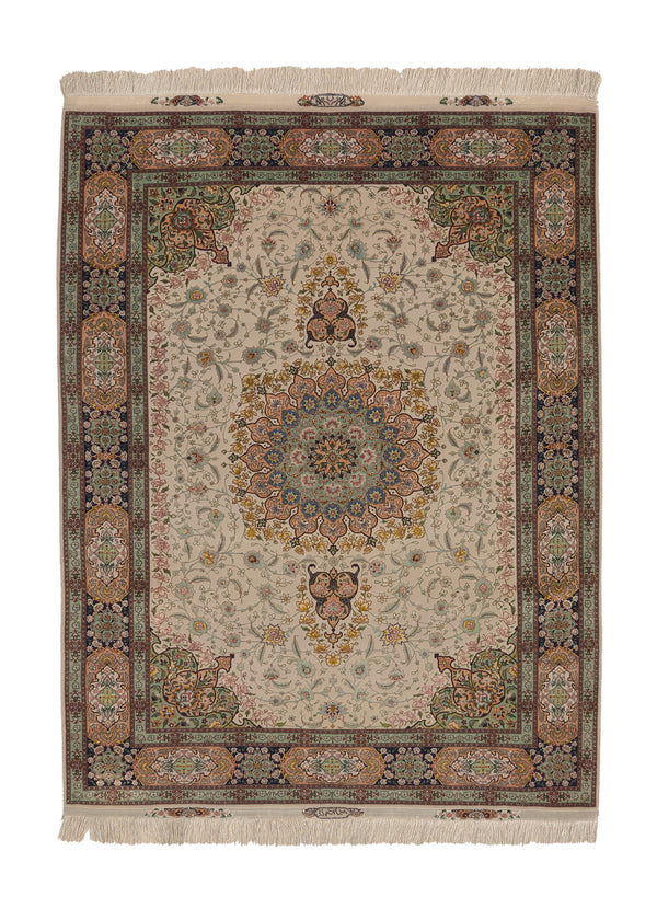 35931 Persian Rug Tabriz Handmade Area Traditional 5'0'' x 6'6'' -5x7- Whites Beige Pink Green Naghsh Floral Design