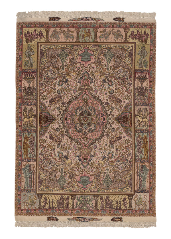 35934 Persian Rug Tabriz Handmade Area Traditional 4'11'' x 6'11'' -5x7- Pink Naghsh Historical Design