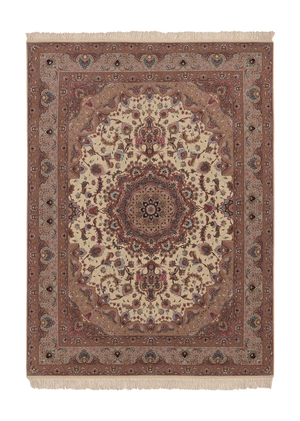 35935 Persian Rug Tabriz Handmade Area Traditional 5'0'' x 6'10'' -5x7- Pink Whites Beige Naghsh Floral Design