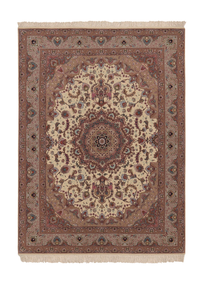 35935 Persian Rug Tabriz Handmade Area Traditional 5'0'' x 6'10'' -5x7- Pink Whites Beige Naghsh Floral Design