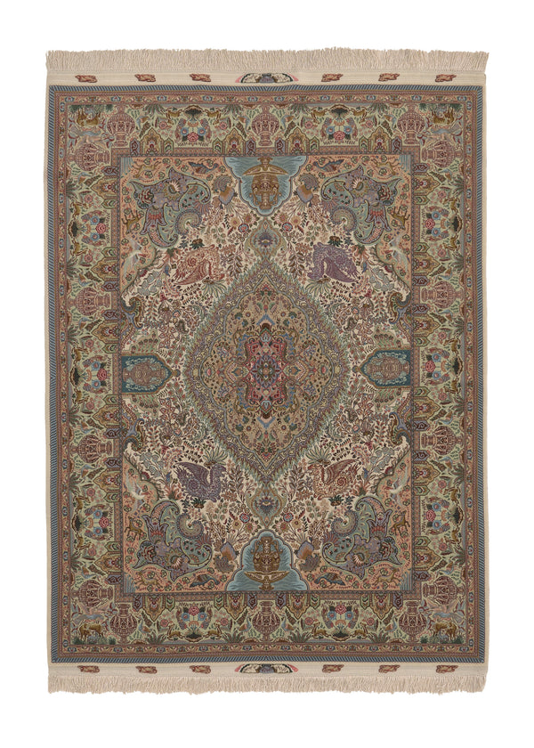 35936 Persian Rug Tabriz Handmade Area Traditional 4'11'' x 6'9'' -5x7- Whites Beige Green Naghsh Historical Design
