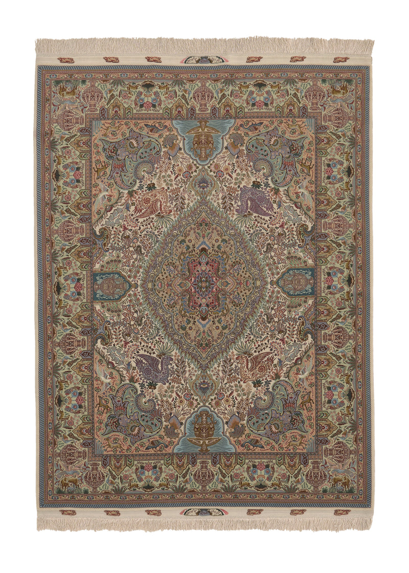 35936 Persian Rug Tabriz Handmade Area Traditional 4'11'' x 6'9'' -5x7- Whites Beige Green Naghsh Historical Design
