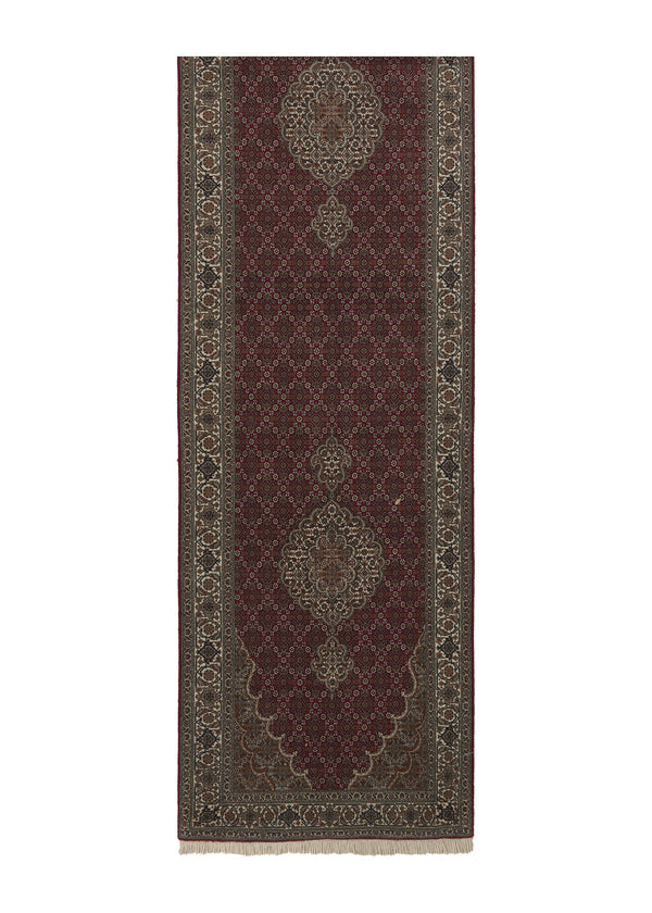 35939 Persian Rug Tabriz Handmade Runner Traditional 2'8'' x 13'3'' -3x13- Red Mahi Fish Design