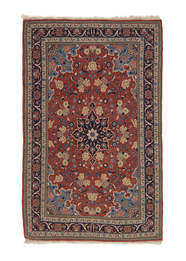 35942 Persian Rug Qum Handmade Area Traditional 3'7'' x 5'7'' -4x6- Red Blue Floral Design