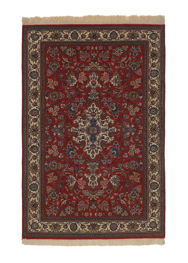 35943 Persian Rug Qum Handmade Area Traditional 3'6'' x 5'4'' -4x5- Red Floral Design