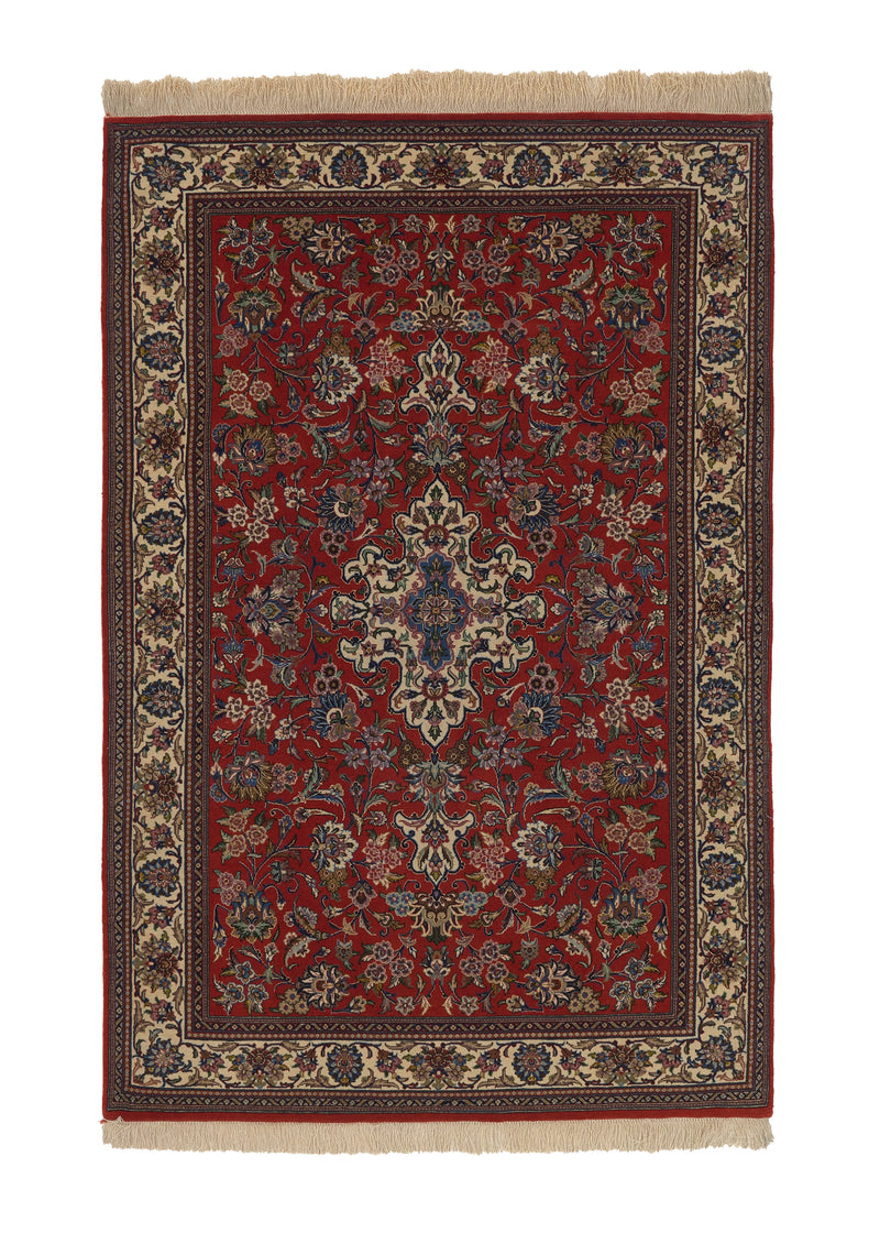 35943 Persian Rug Qum Handmade Area Traditional 3'6'' x 5'4'' -4x5- Red Floral Design