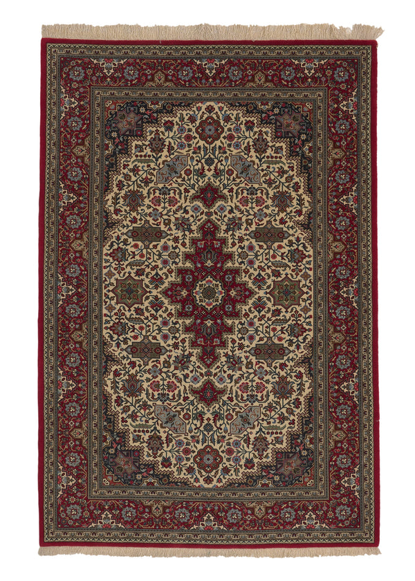 35948 Persian Rug Qum Handmade Area Traditional 4'5'' x 6'7'' -4x7- Whites Beige Red Floral Design