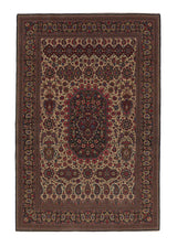 35949 Persian Rug Qum Handmade Area Traditional 4'7'' x 7'0'' -5x7- Whites Beige Green Red Paisley Boteh Design