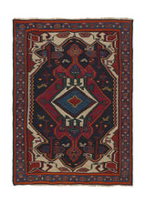 35954 Persian Rug Kurdistan Handmade Area Tribal 3'7'' x 5'1'' -4x5- Red Blue Kilim Geometric Design