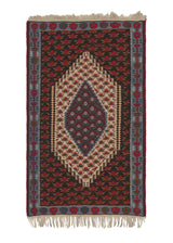 35955 Persian Rug Senneh Handmade Area Tribal 2'4'' x 3'4'' -2x3- Blue Red Kilim Geometric Design