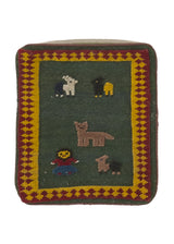 35965 Persian Rug Gabbeh Handmade Pillow Tribal 1'5'' x 1'5'' -1x1- Green Animals Open Design