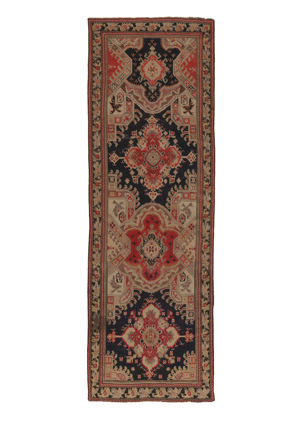 35979 Caucasian Rug Gharabagh Handmade Runner Tribal 4'0'' x 12'1'' -4x12- Red Whites Beige Blue Geometric Design