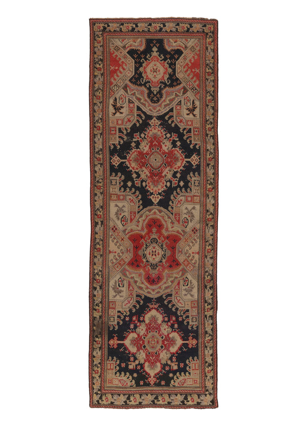 35979 Caucasian Rug Gharabagh Handmade Runner Tribal 4'0'' x 12'1'' -4x12- Red Whites Beige Blue Geometric Design