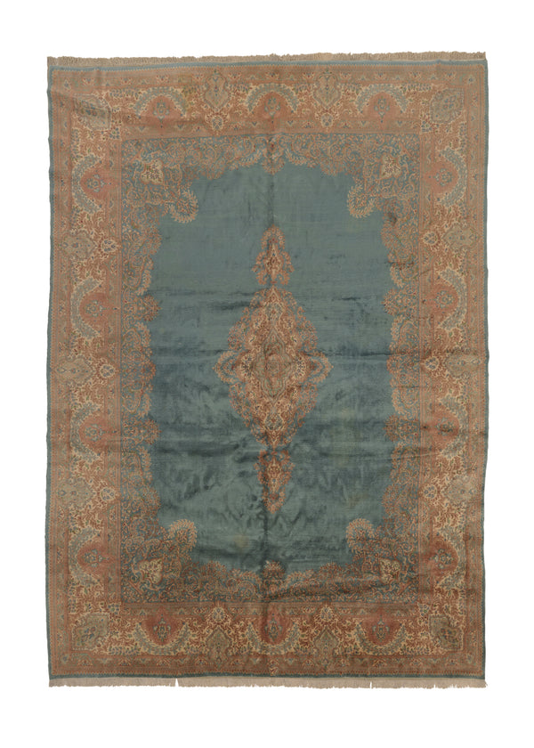 35981 Persian Rug Kerman Handmade Area Traditional 11'9'' x 16'2'' -12x16- Blue Open Field Floral Design