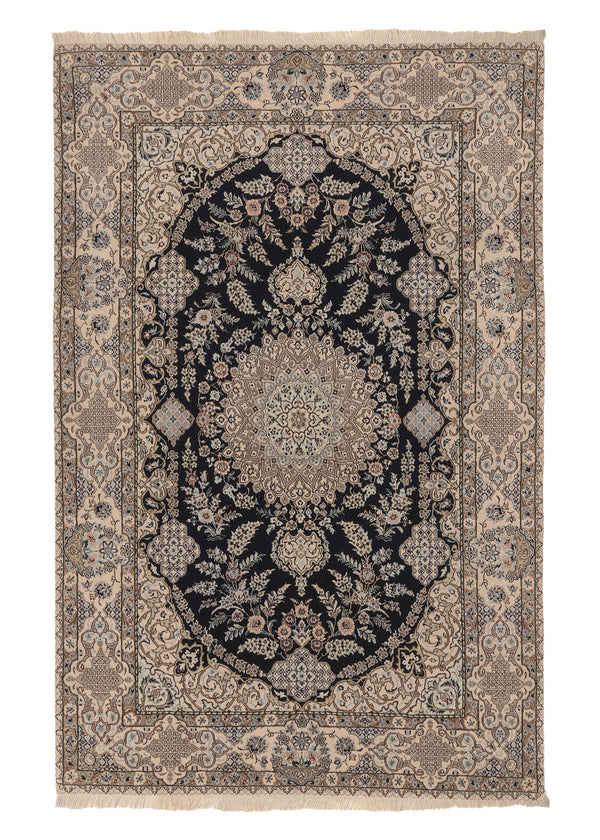 35984 Persian Rug Nain Handmade Area Traditional 4'1'' x 6'5'' -4x6- Blue Whites Beige Floral Design