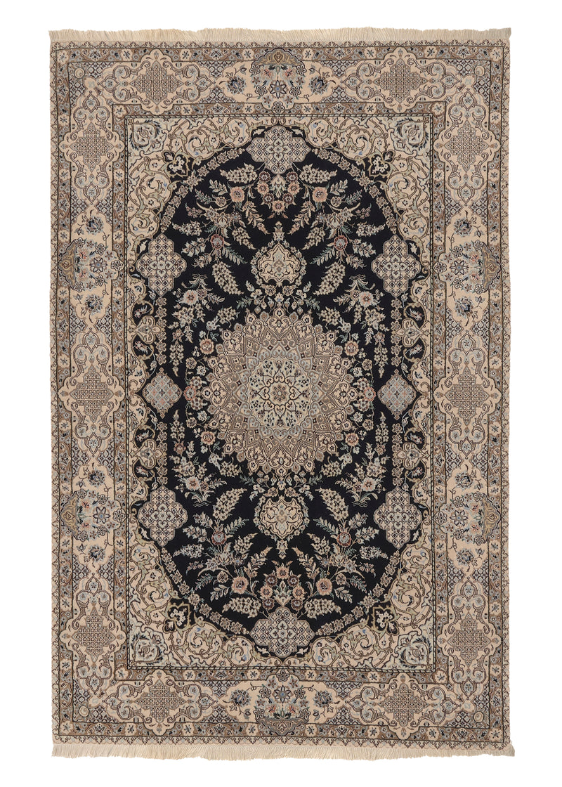 35984 Persian Rug Nain Handmade Area Traditional 4'1'' x 6'5'' -4x6- Blue Whites Beige Floral Design