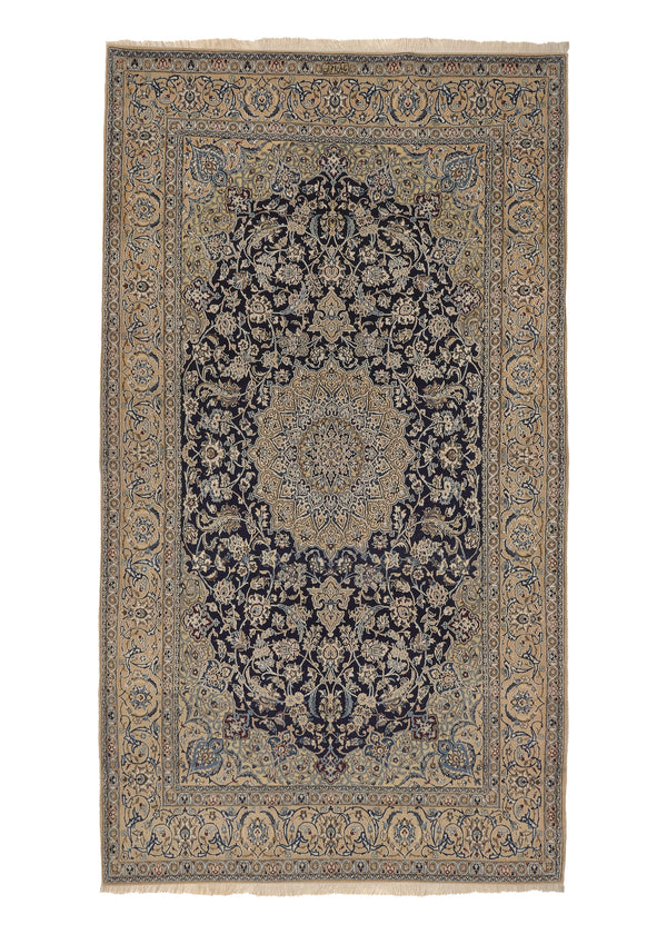 35985 Persian Rug Nain Handmade Area Traditional 4'3'' x 7'6'' -4x8- Whites Beige Blue Floral Design