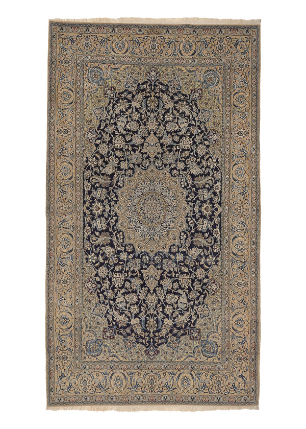 35985 Persian Rug Nain Handmade Area Traditional 4'3'' x 7'6'' -4x8- Whites Beige Blue Floral Design