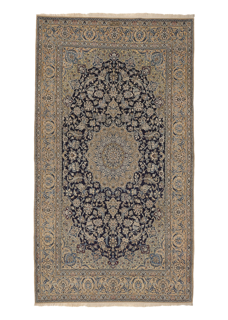 35985 Persian Rug Nain Handmade Area Traditional 4'3'' x 7'6'' -4x8- Whites Beige Blue Floral Design