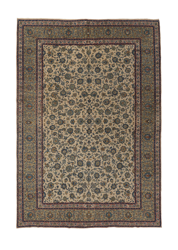 35991 Persian Rug Kashan Handmade Area Traditional 9'10'' x 14'0'' -10x14- Whites Beige Blue Shah Abbasi Floral Design