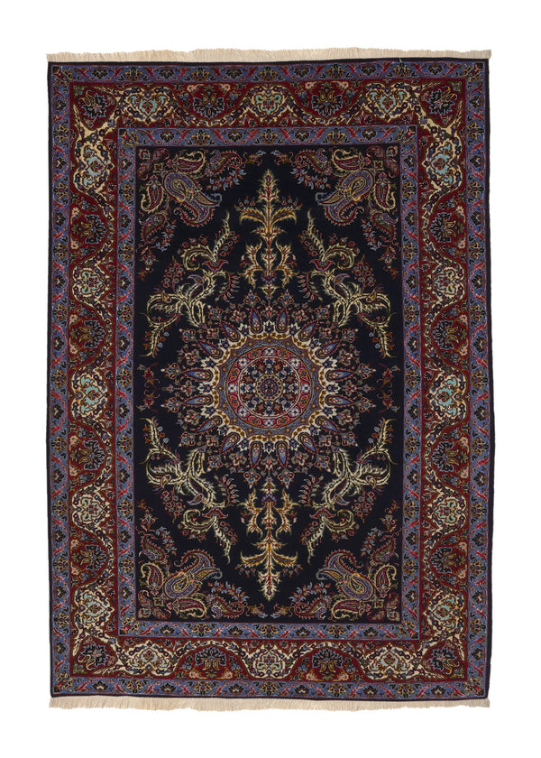 35995 Persian Rug Kashan Handmade Area Traditional 4'9'' x 7'0'' -5x7- Blue Red Floral Design