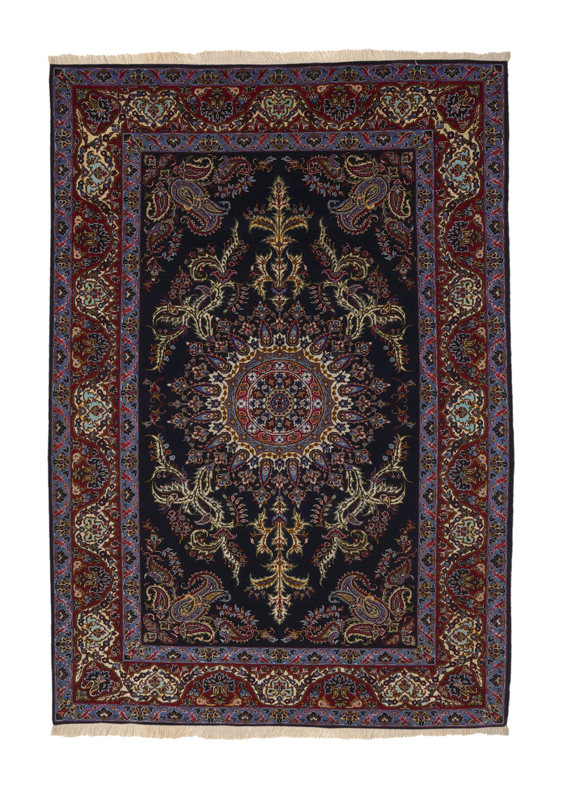 35995 Persian Rug Kashan Handmade Area Traditional 4'9'' x 7'0'' -5x7- Blue Red Floral Design