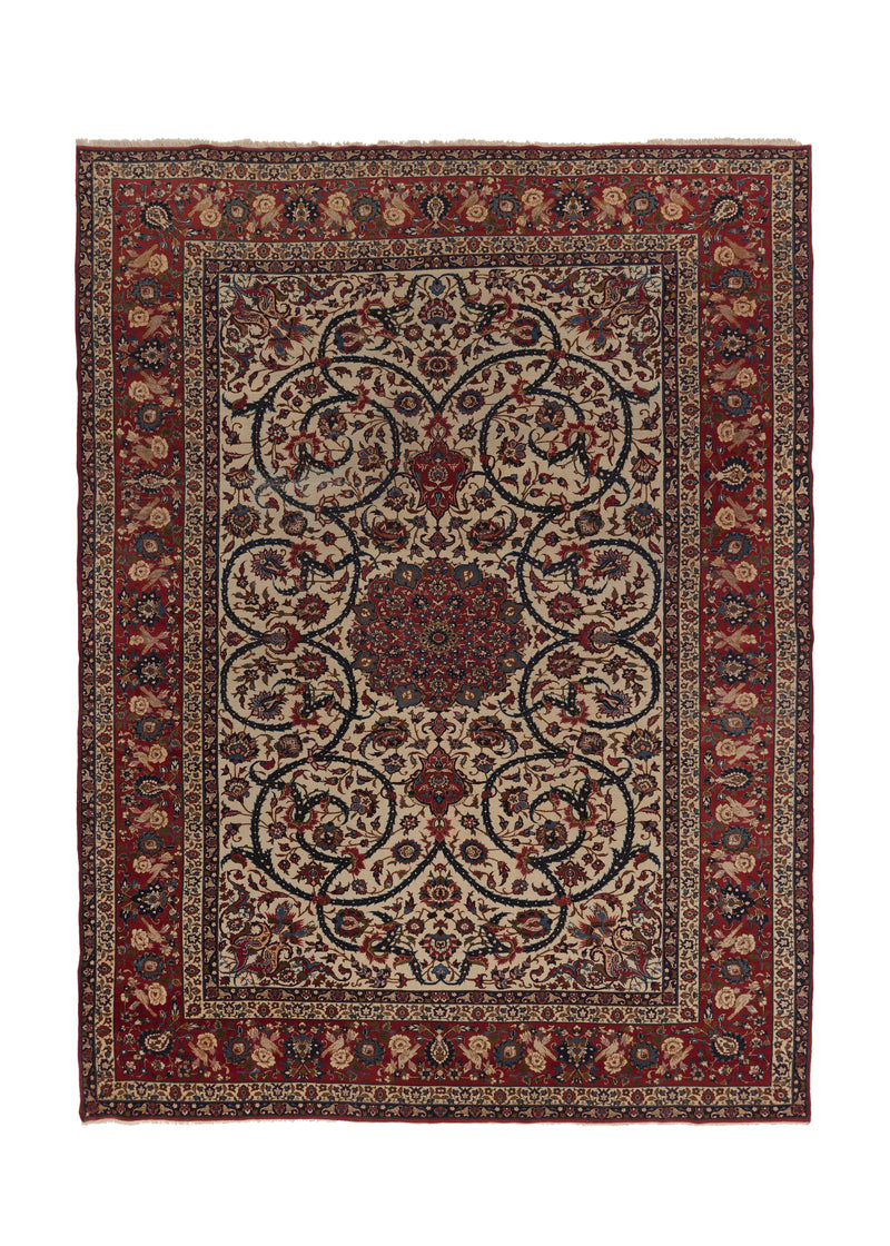 35997 Persian Rug Isfahan Handmade Area Traditional 10'2'' x 13'4'' -10x13- Red Whites Beige Floral Design