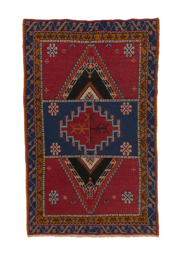 36003 Oriental Rug Moroccan Handmade Area Tribal 3'9'' x 6'4'' -4x6- Red Blue Geometric Design