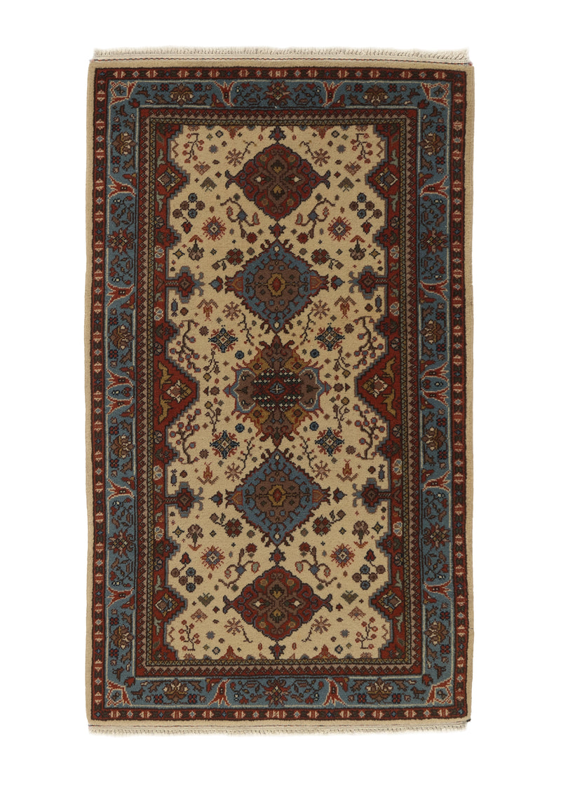 36006 Oriental Rug Indian Handmade Area Traditional 3'0'' x 5'2'' -3x5- Whites Beige Blue Geometric Design