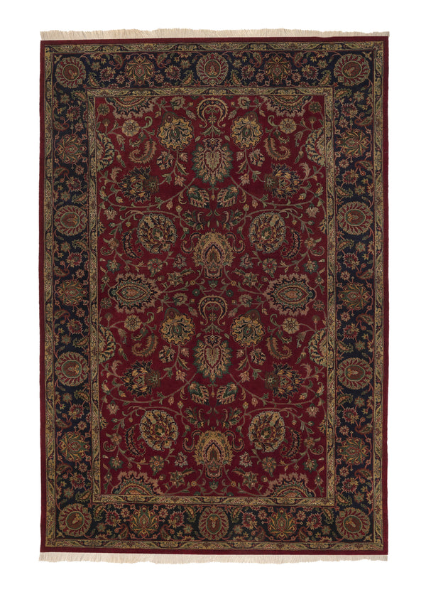 36010 Oriental Rug Indian Handmade Area Traditional 6'2'' x 9'2'' -6x9- Red Blue Floral Design