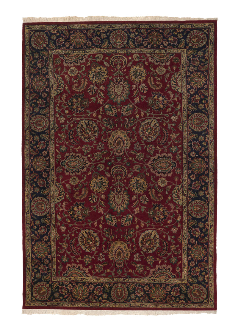 36010 Oriental Rug Indian Handmade Area Traditional 6'2'' x 9'2'' -6x9- Red Blue Floral Design