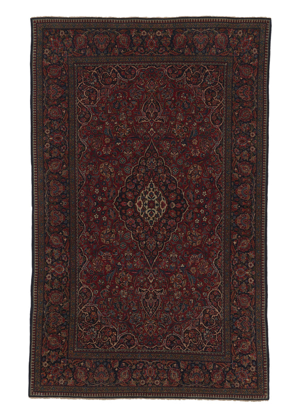 36015 Persian Rug Kashan Handmade Area Antique Traditional 4'2'' x 6'8'' -4x7- Red Blue Toranj Mehrab Floral Design