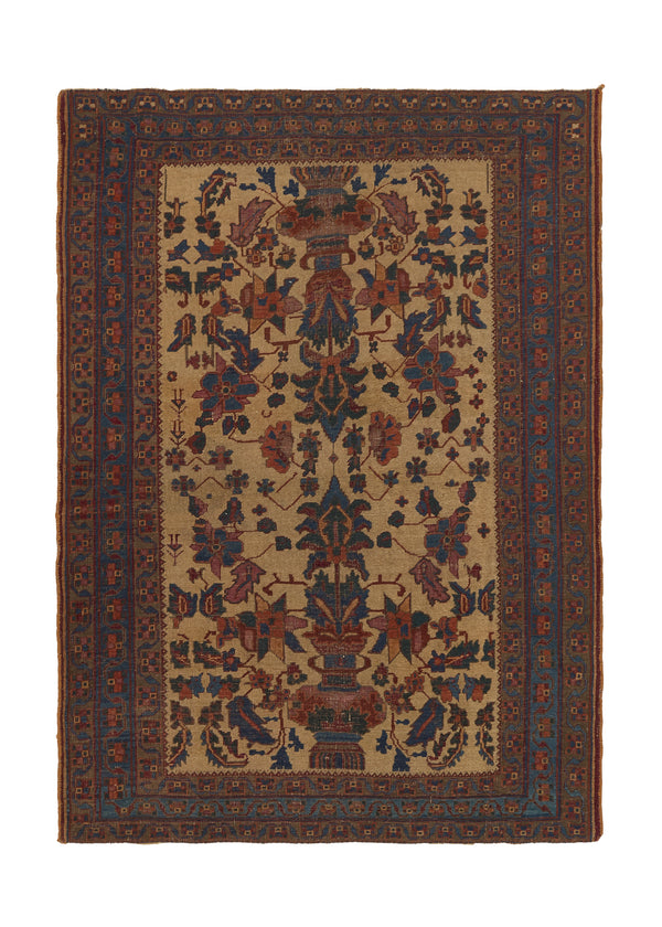36016 Persian Rug Afshar Handmade Area Antique Tribal 3'10'' x 5'5'' -4x5- Whites Beige Blue Vase Floral Design