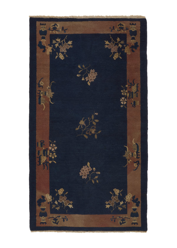 36020 Oriental Rug Chinese Handmade Area Traditional 3'1'' x 5'9'' -3x6- Blue Peking Open Floral Design