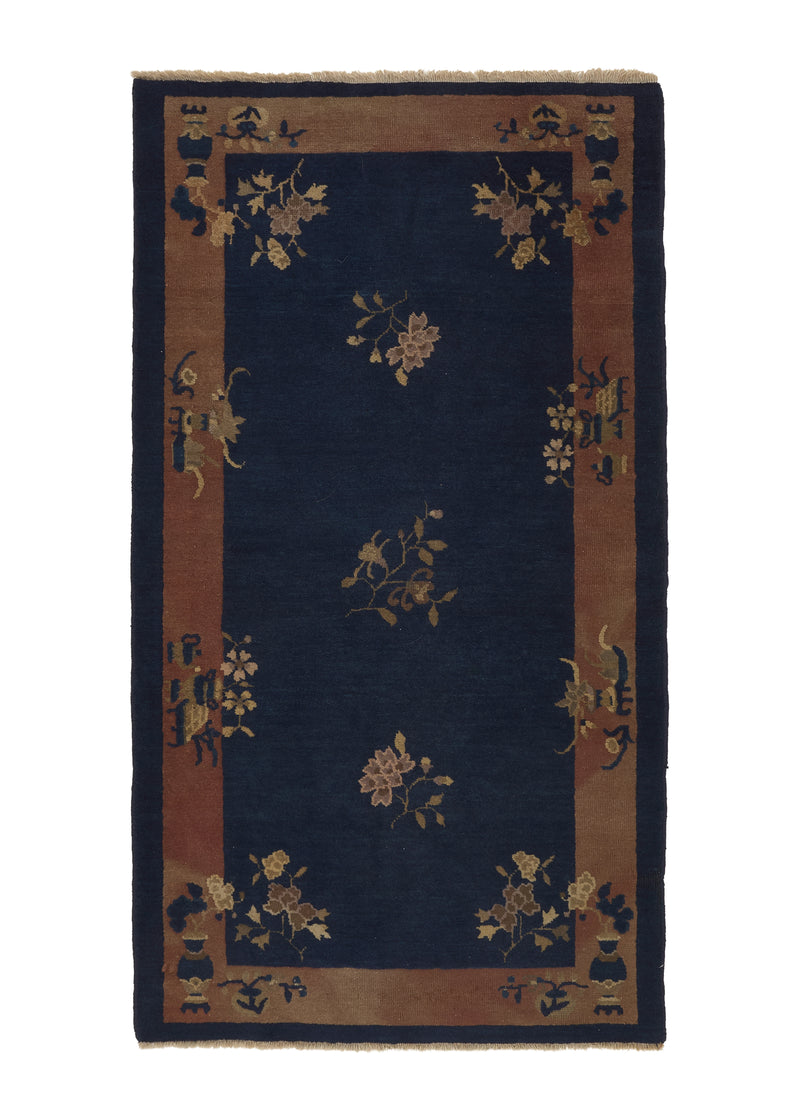 36020 Oriental Rug Chinese Handmade Area Traditional 3'1'' x 5'9'' -3x6- Blue Peking Open Floral Design