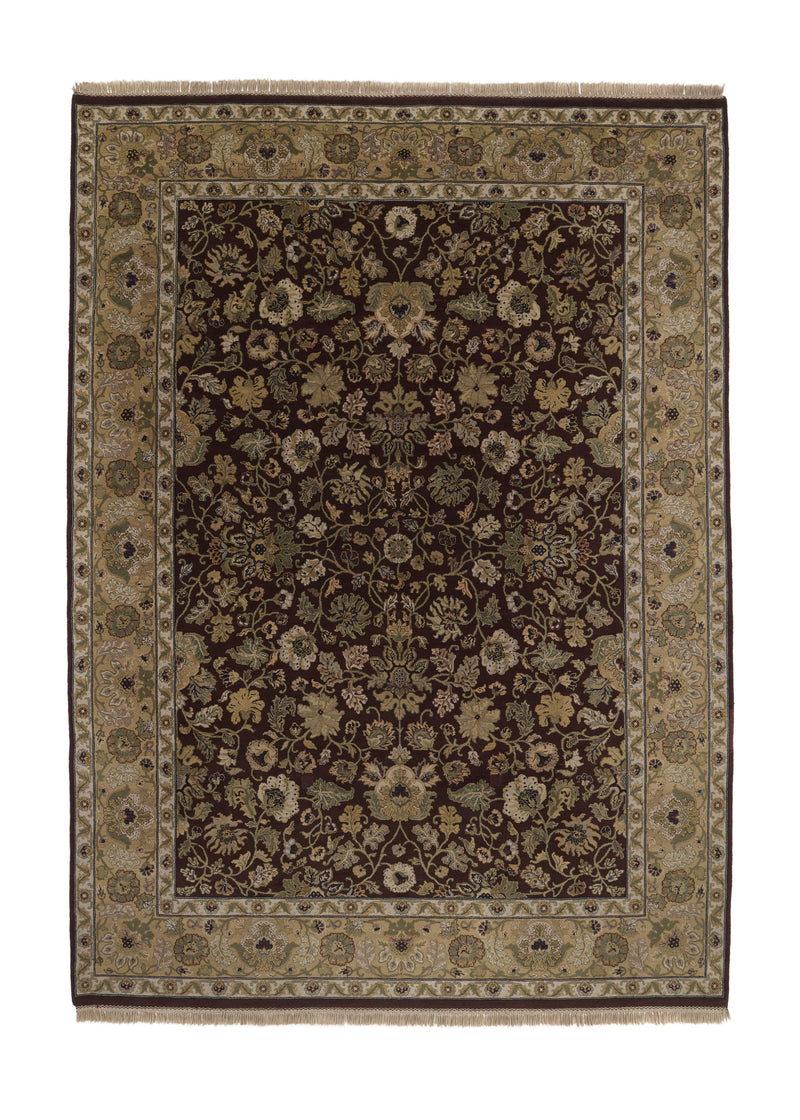 36028 Oriental Rug Indian Handmade Area Transitional 9'1'' x 12'6'' -9x13- Brown Green Jaipur Floral Design