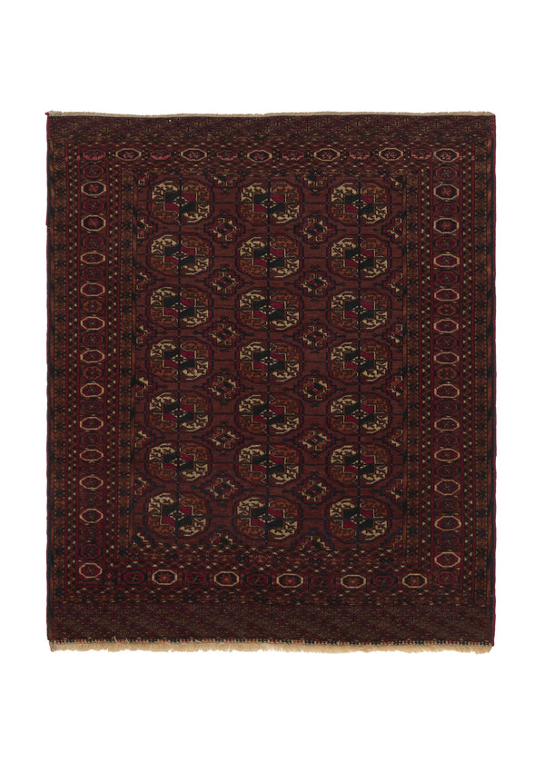 36029 Persian Rug Turkmen Handmade Area Tribal 3'2'' x 4'0'' -3x4- Red Bokhara Elephant Foot Design