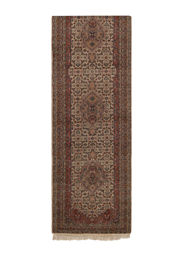 36030 Oriental Rug Indian Handmade Runner Traditional 2'8'' x 13'0'' -3x13- Whites Beige Herati Design