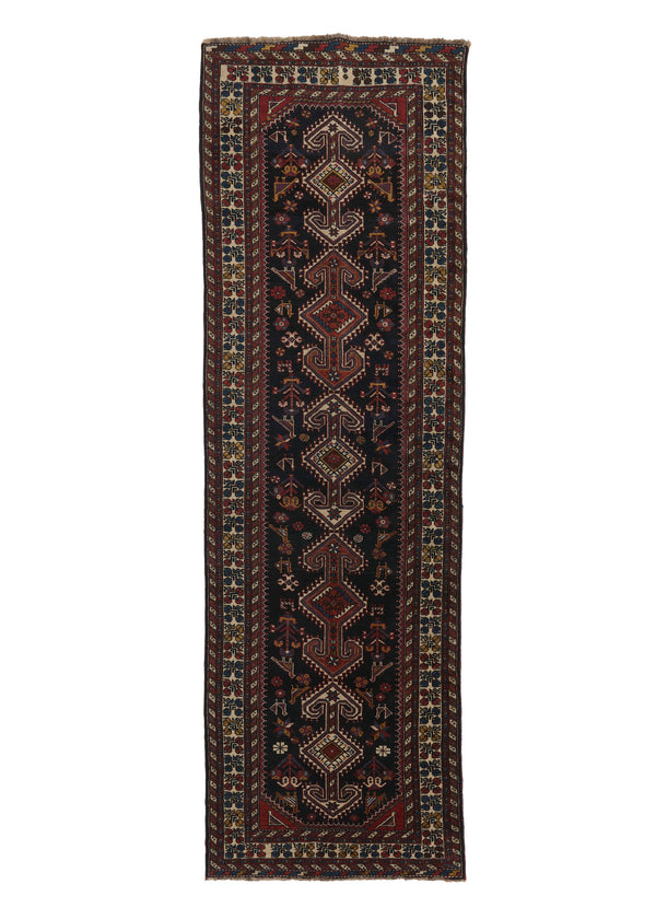 36046 Persian Rug Yalameh Handmade Runner Tribal 3'8'' x 11'8'' -4x12- Blue Geometric Design