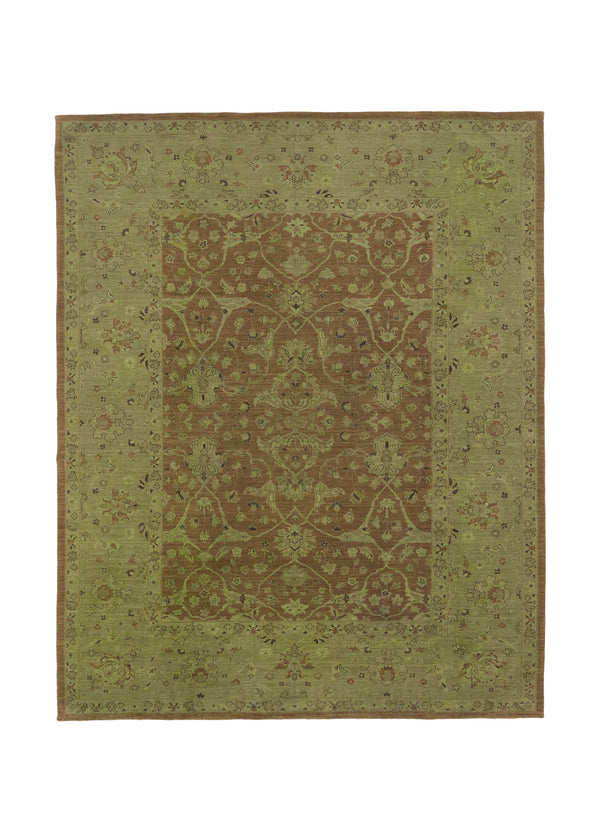 36050 Oriental Rug Pakistani Handmade Area Transitional Vintage 8'11'' x 11'6'' -9x12- Green Orange Overdyed Floral Design