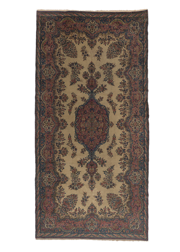 36052 Persian Rug Kerman Handmade Area Traditional Vintage 10'7'' x 21'6'' -11x22- Whites Beige Pink Blue Open Field Floral Design
