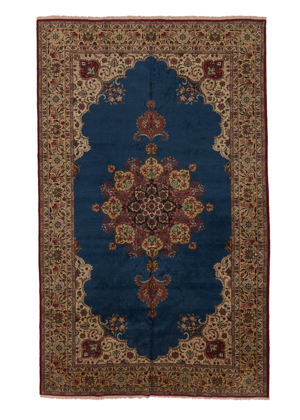 36054 Persian Rug Tabriz Handmade Area Traditional 9'8'' x 16'3'' -10x16- Blue Whites Beige Open Field Floral Design