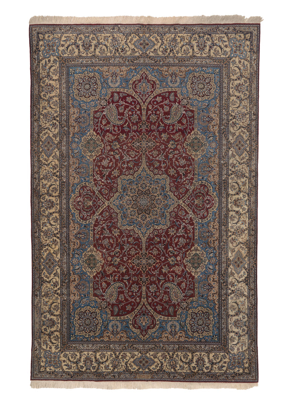 36056 Persian Rug Nain Handmade Area Traditional 6'7'' x 10'4'' -7x10- Blue Red Whites Beige Floral Design