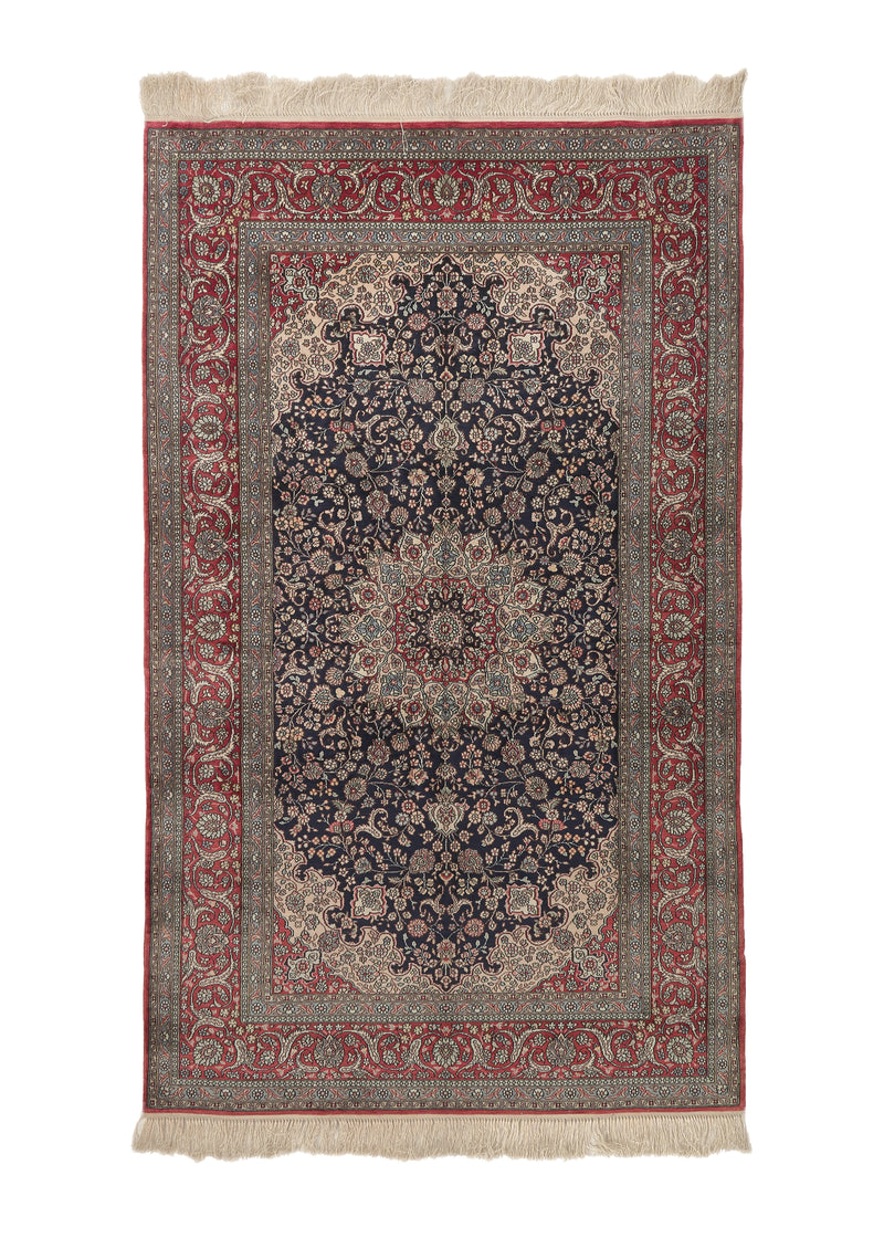 36059 Oriental Rug Chinese Handmade Area Traditional 3'1'' x 5'0'' -3x5- Blue Red Floral Design