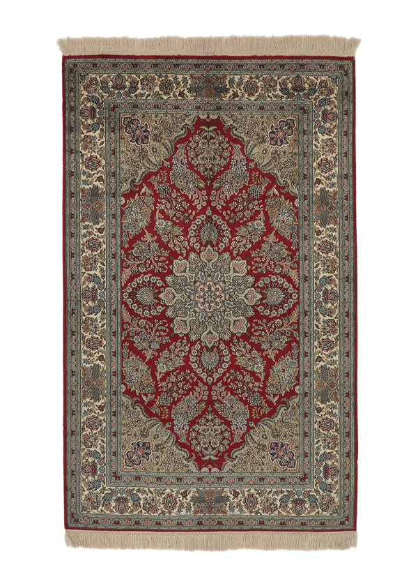 36060 Oriental Rug Chinese Handmade Area Traditional 3'1'' x 5'0'' -3x5- Red Green Floral Design