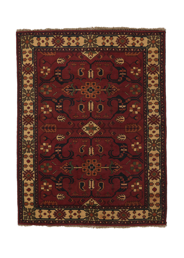 36061 Oriental Rug Afghan Handmade Area Tribal 4'10'' x 6'4'' -5x6- Red Geometric Design