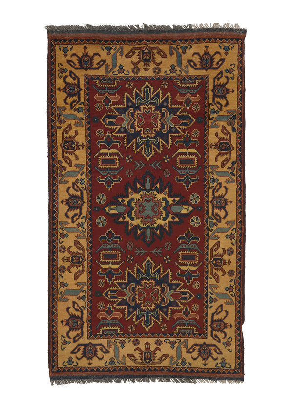 36063 Oriental Rug Afghan Handmade Area Transitional Tribal 2'10'' x 4'10'' -3x5- Yellow Gold Red Geometric Design