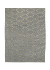 36072 Oriental Rug Indian Handmade Area Modern Neutral 8'11'' x 11'11'' -9x12- Blue High Low Pile Geometric Design