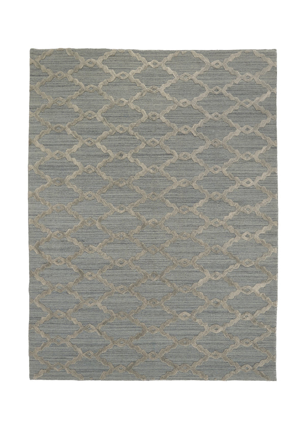 36072 Oriental Rug Indian Handmade Area Modern Neutral 8'11'' x 11'11'' -9x12- Blue High Low Pile Geometric Design