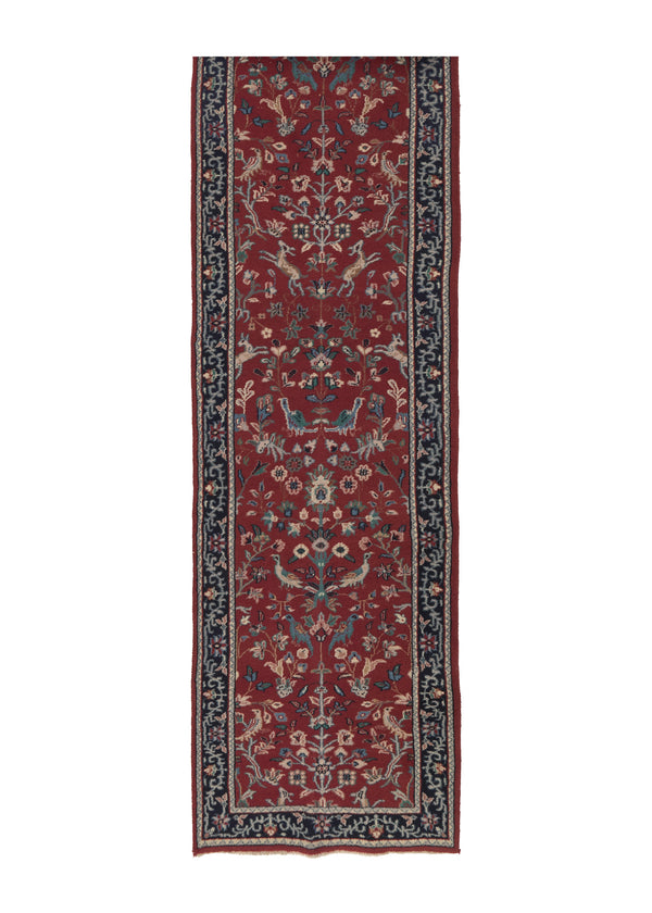 36074 Oriental Rug Indian Handmade Runner Traditional 2'7'' x 19'4'' -3x19- Red Animals Floral Design